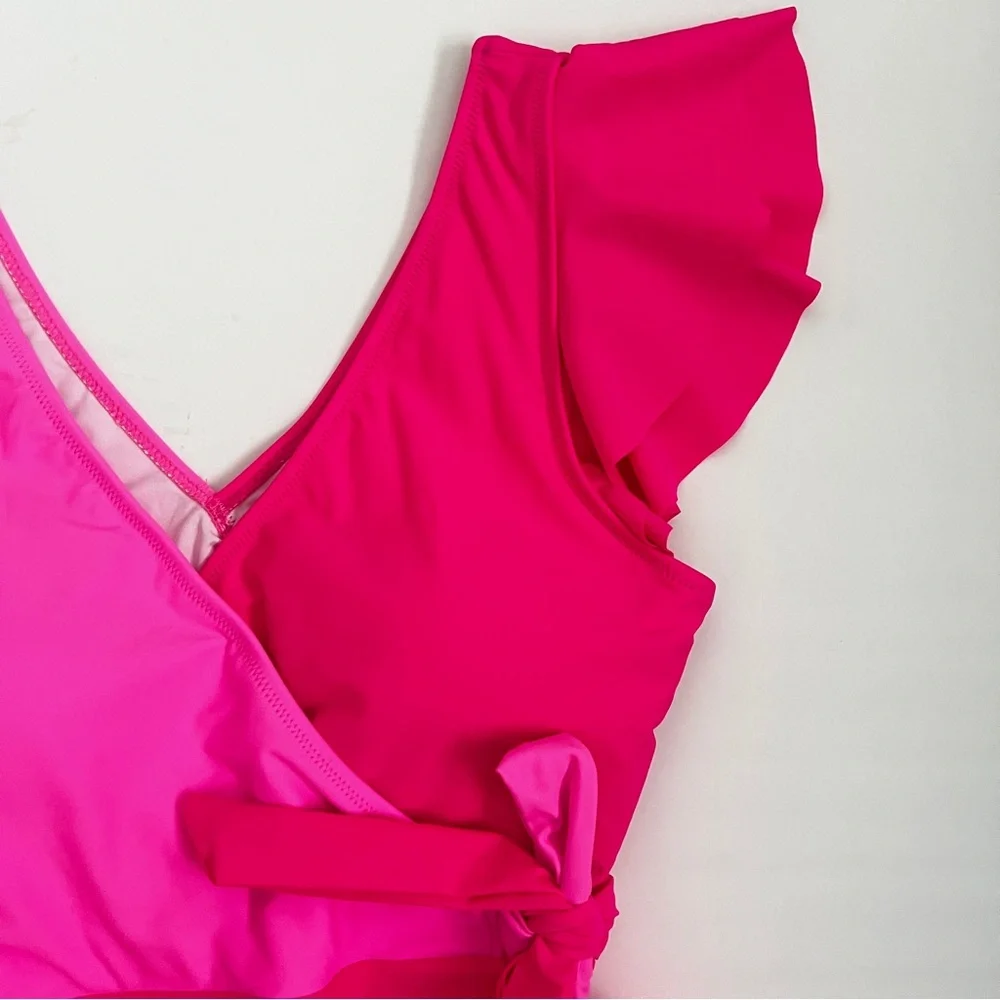 Blooming Jelly Tummy Control One Piece Swimsuit Ruffle Sleeve Hot Pinks …